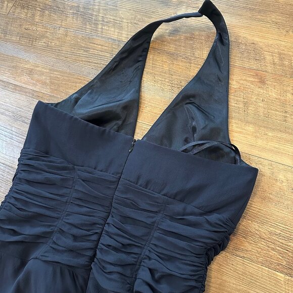 Vintage 90s Y2K Womens Silk Black Babydoll Midi Dress Size 8 Ruched Whimsigoth - Picture 6 of 9